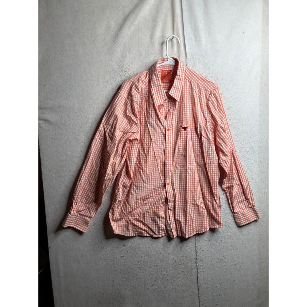 Antigua Texas Longhorns Mens Large Orange Gingham Long Sleeve Button Up Shirt